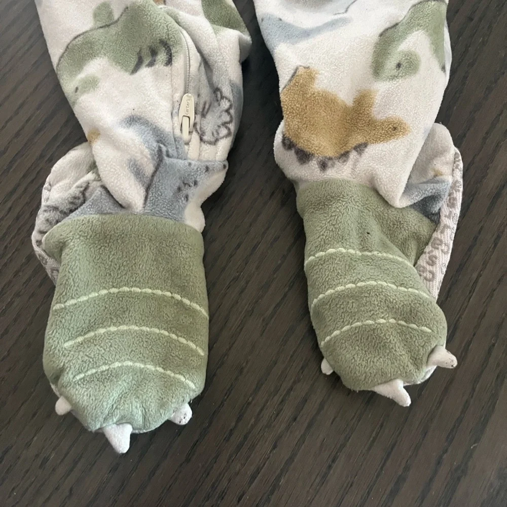 Carter's Dinosaur Print Footie Pajama - Green, Gray, Brown - Picture 2 of 6